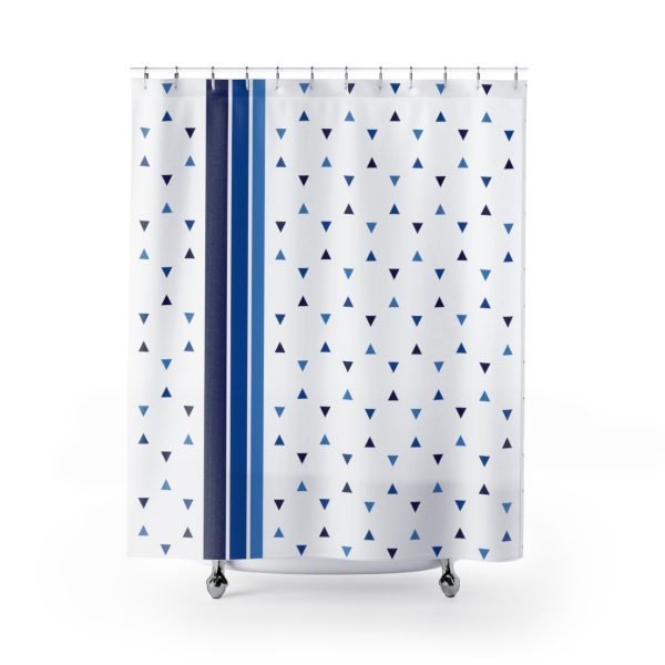 Geometric Shower Curtain TINY triangles blue white