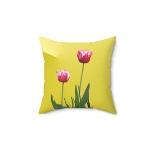 Floral Square Pillow SPOTTED TULIP yellow (Faux Suede)