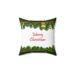 merry Christmas pillow square green red spun polyester