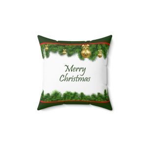merry Christmas pillow square green green faux suede