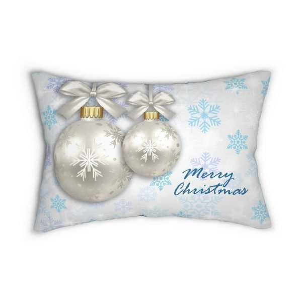 rectangular merry Christmas pillow cyan snowflakes