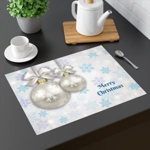 merry Christmas placemat cyan snowflakes