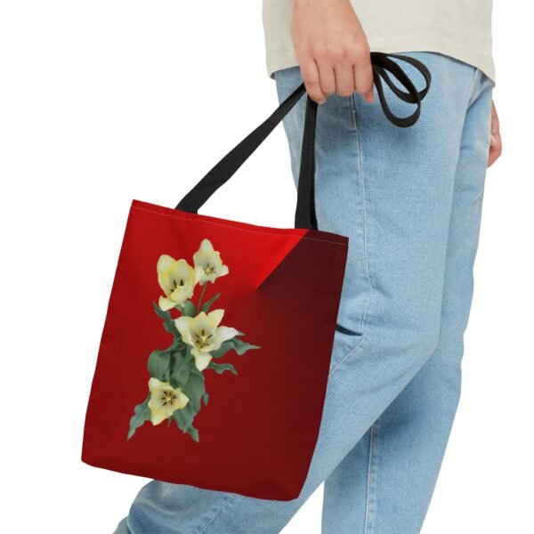 Floral Tote Bag CREAM TULIP red - Image 12
