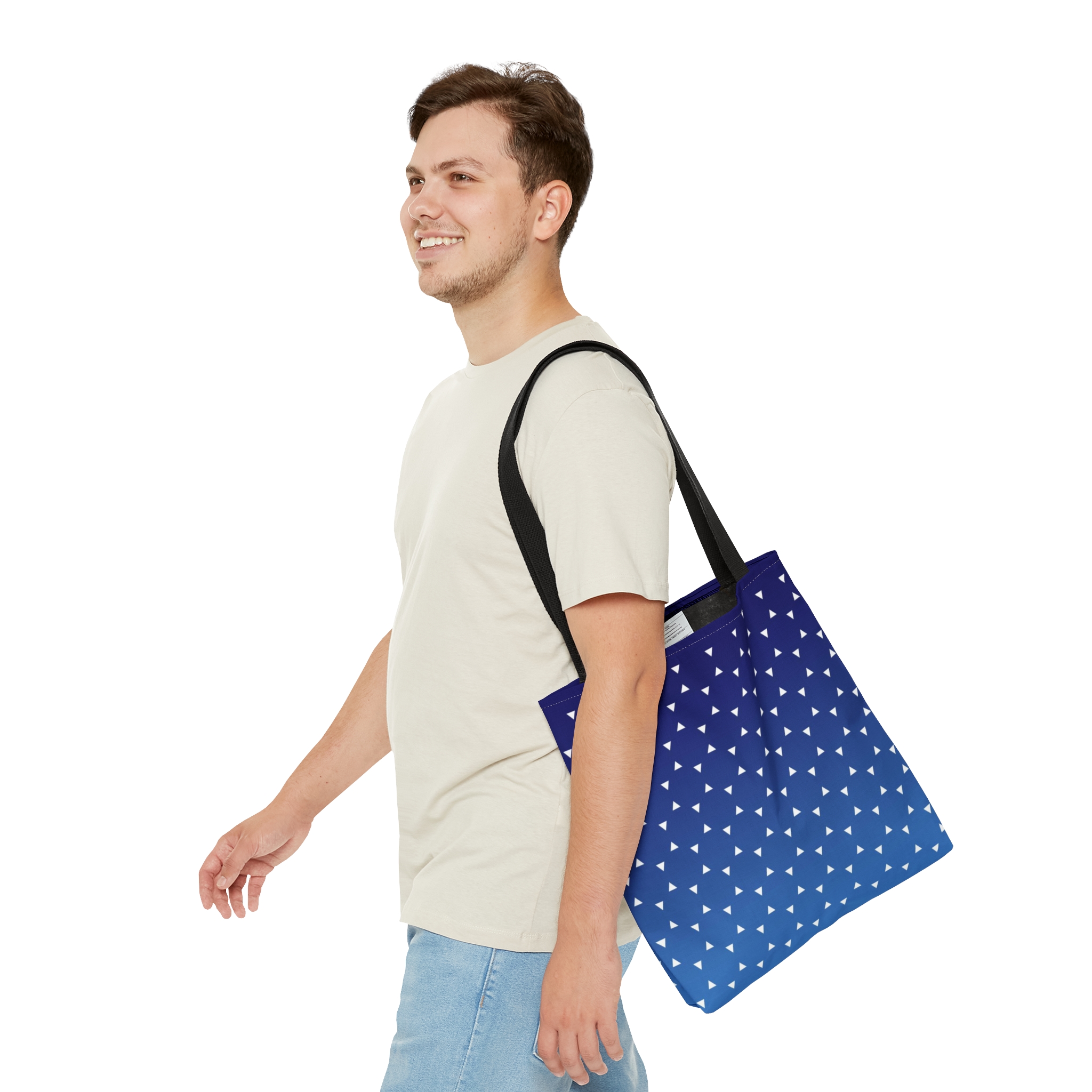 Geometric Tote Bag TINY triangles blue gradient - Image 7