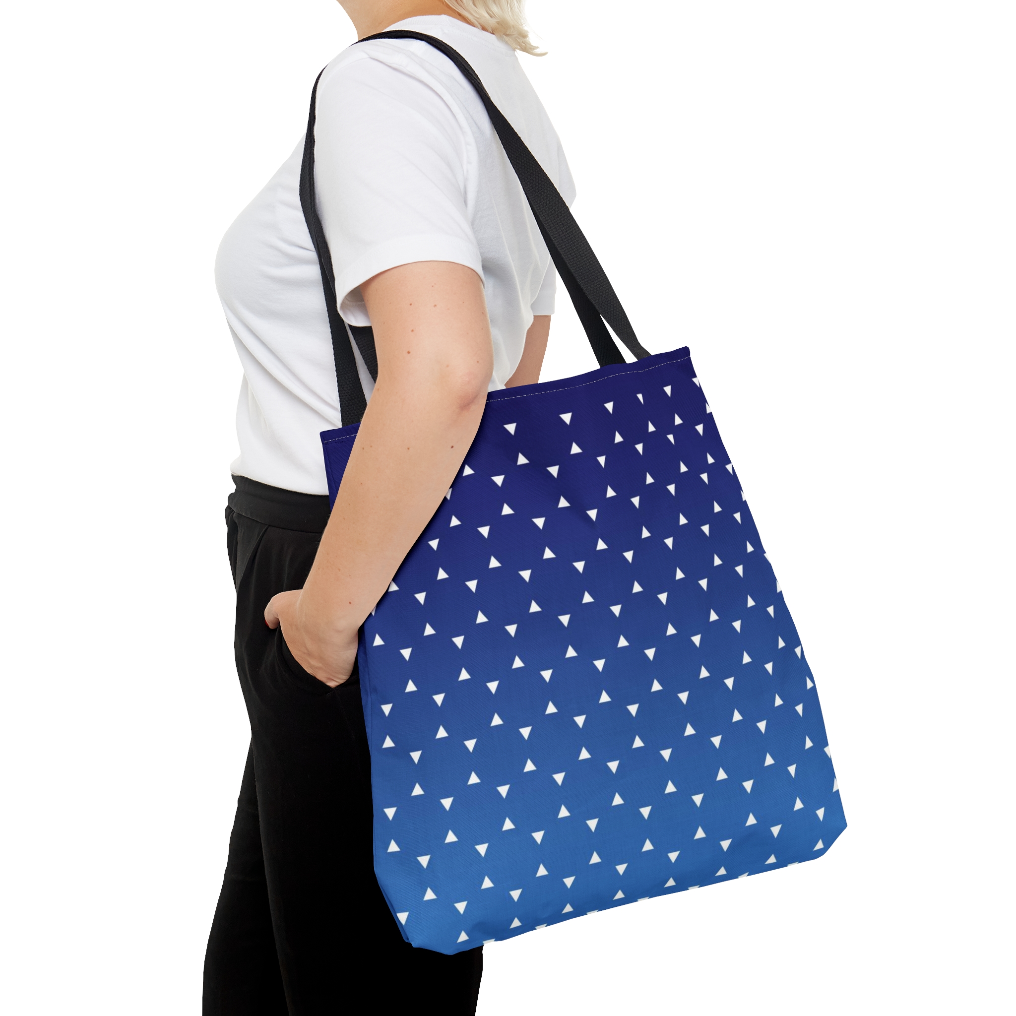 Geometric Tote Bag TINY triangles blue gradient - Image 4