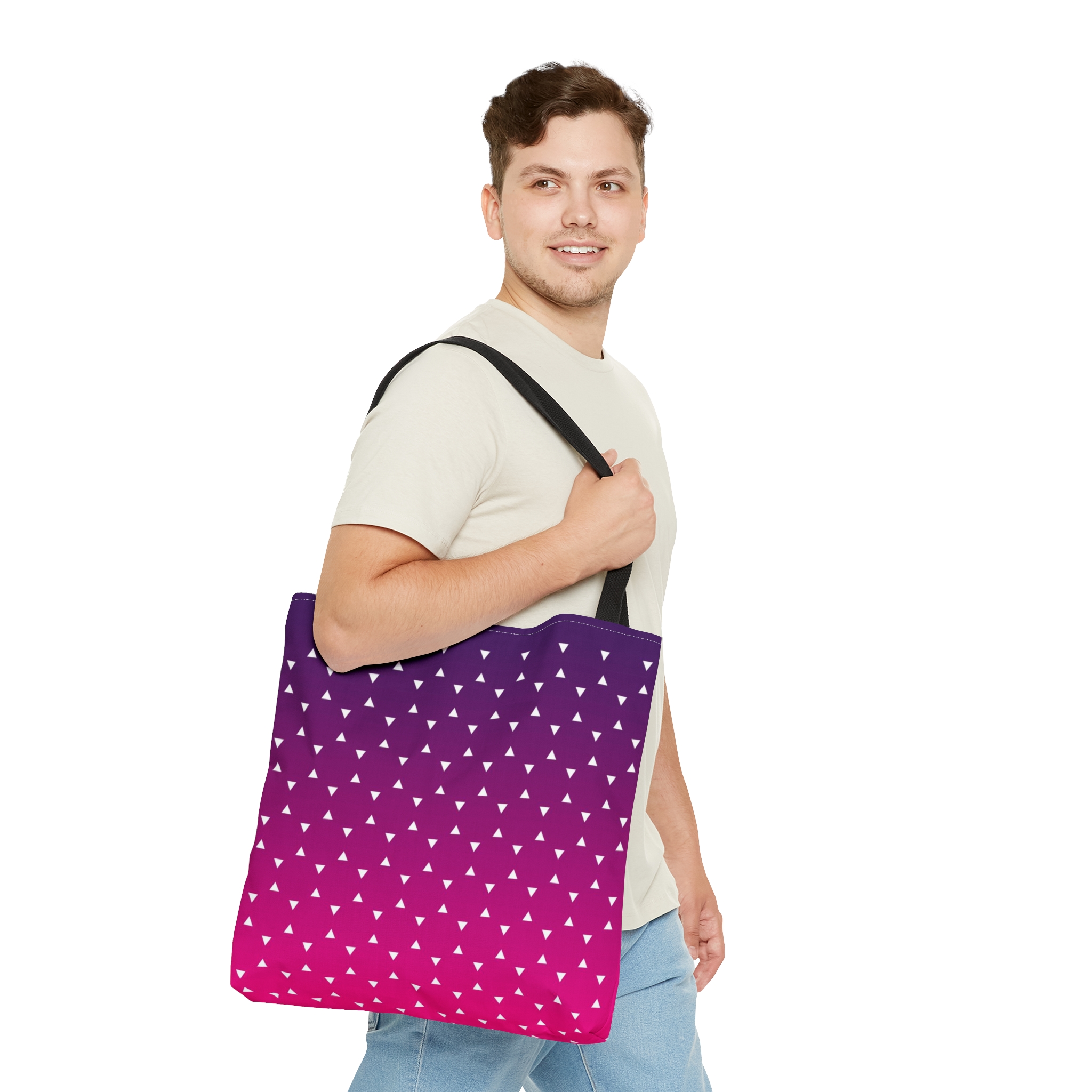 Geometric Tote Bag TINY triangles pink gradient - Image 3