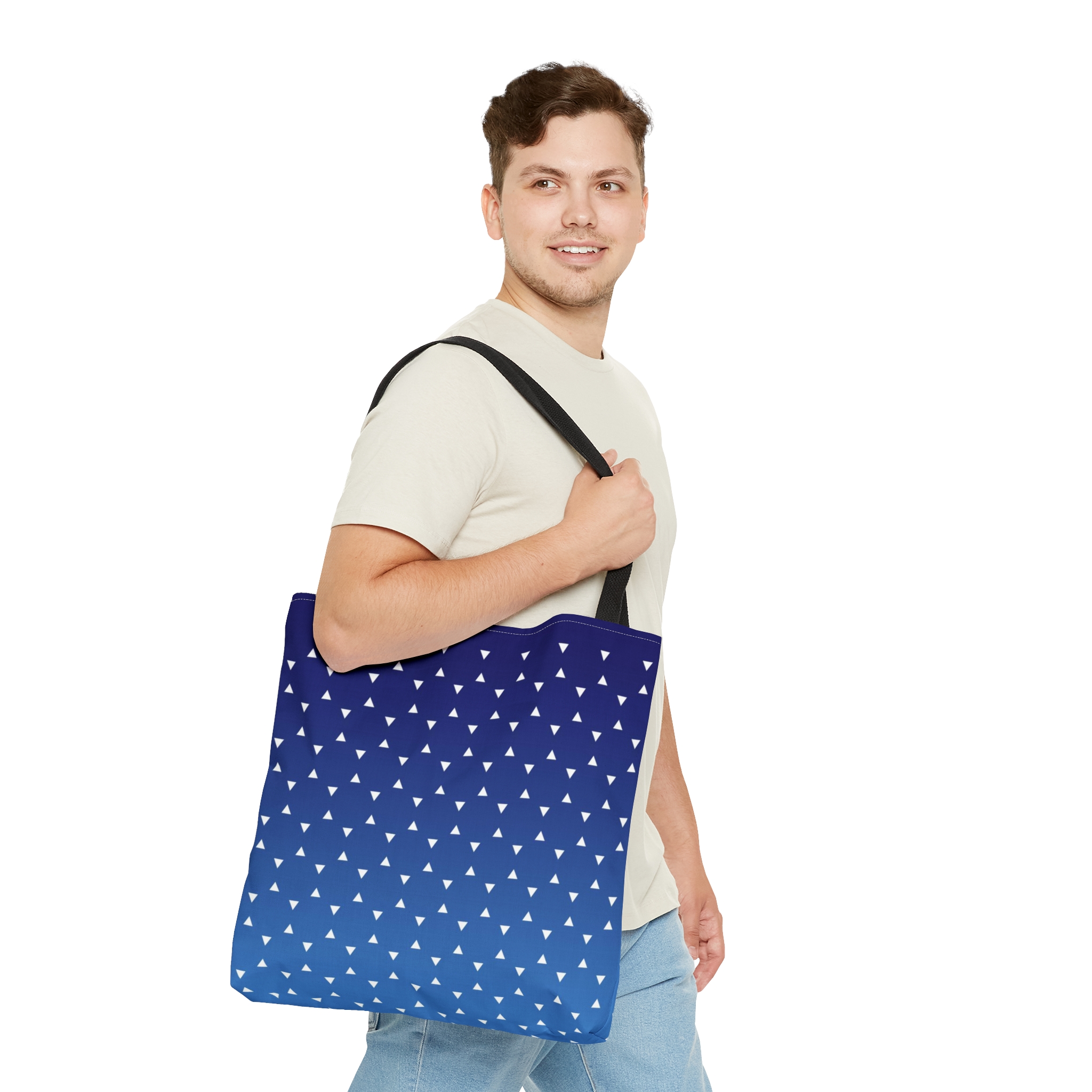 Geometric Tote Bag TINY triangles blue gradient - Image 3