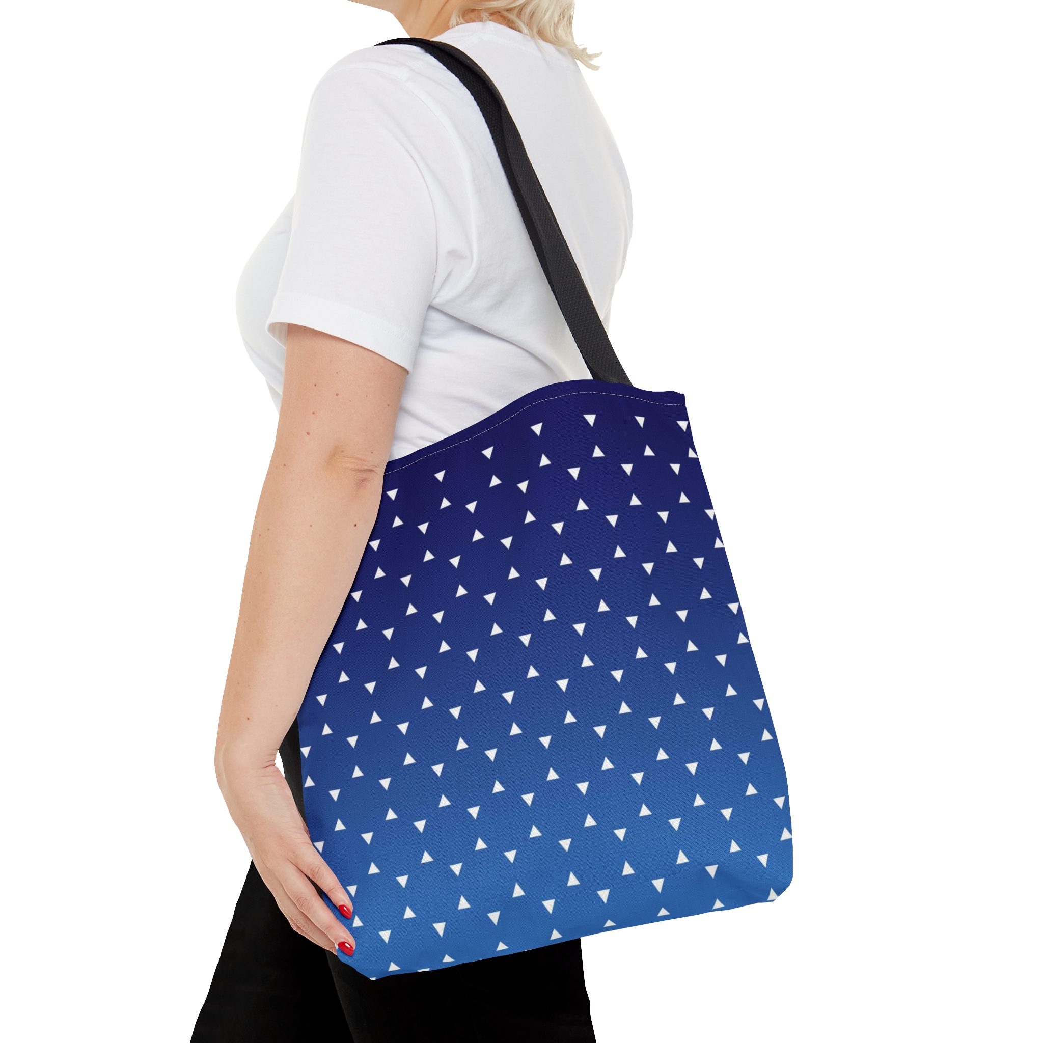 Geometric Tote Bag TINY triangles blue gradient - Image 8
