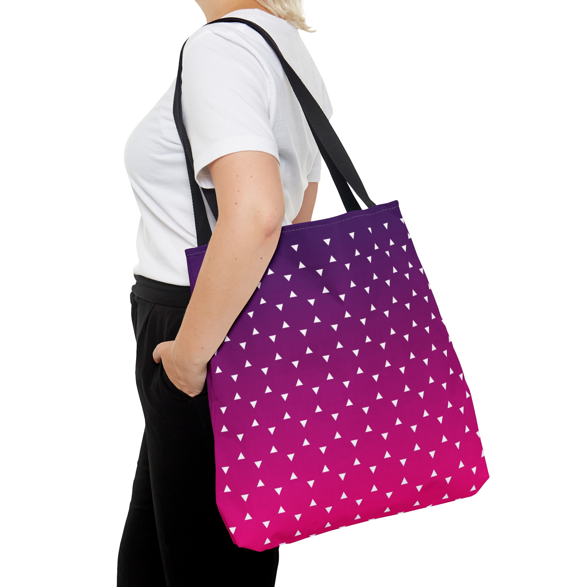 Geometric Tote Bag TINY triangles pink gradient - Image 4